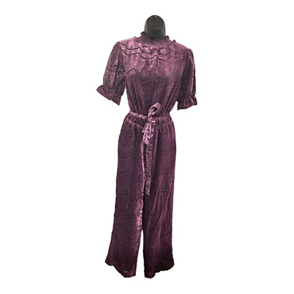 Adelyn‎ Rae velvet look belted ruffle mockneck & sleeve jumpsuit size Mediun new - Picture 1 of 14